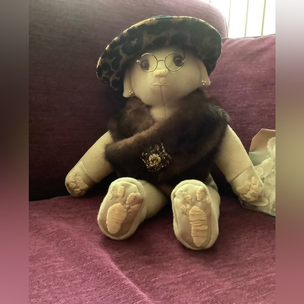 Vintage Plush Bear Posher Handcrafted Repurposed Materials Collectible OOAK